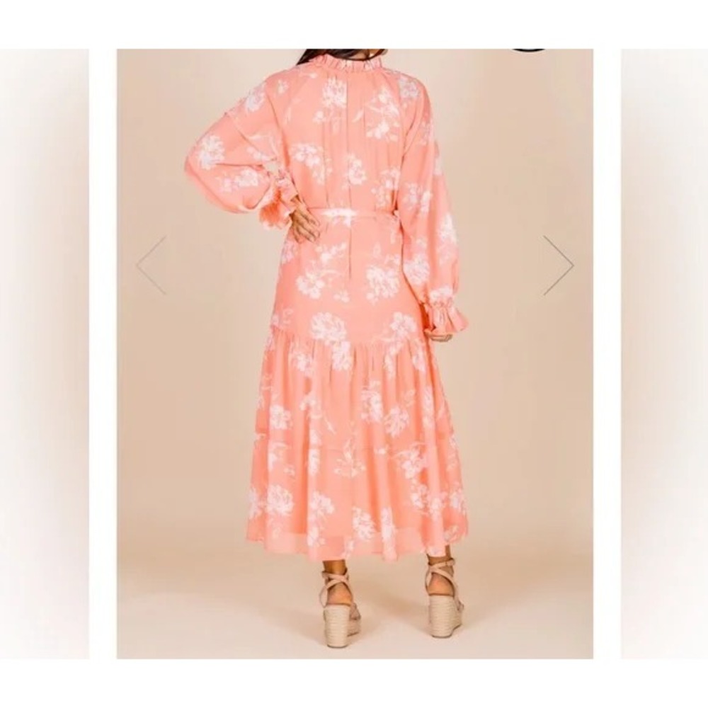 Pink Lily by Natalie Kennedy Tiered Peach Floral Midi Dress Plus Size 3XL - Picture 6 of 15
